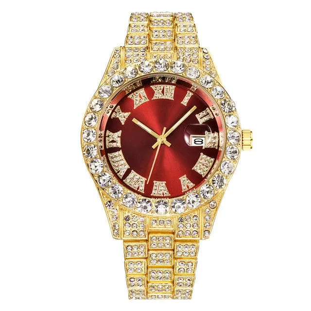 Men's Luxury Diamond Bezel Roman Numeral Wrist Watch