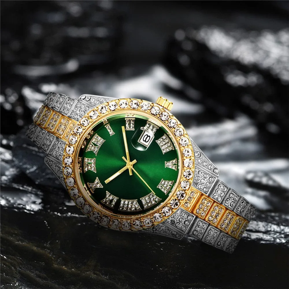 Men's Luxury Diamond Bezel Roman Numeral Wrist Watch
