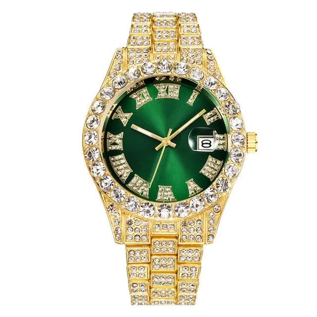 Men's Luxury Diamond Bezel Roman Numeral Wrist Watch