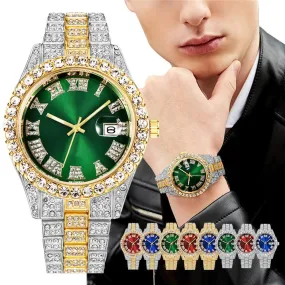 Men's Luxury Diamond Bezel Roman Numeral Wrist Watch