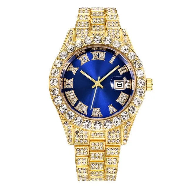 Men's Luxury Diamond Bezel Roman Numeral Wrist Watch