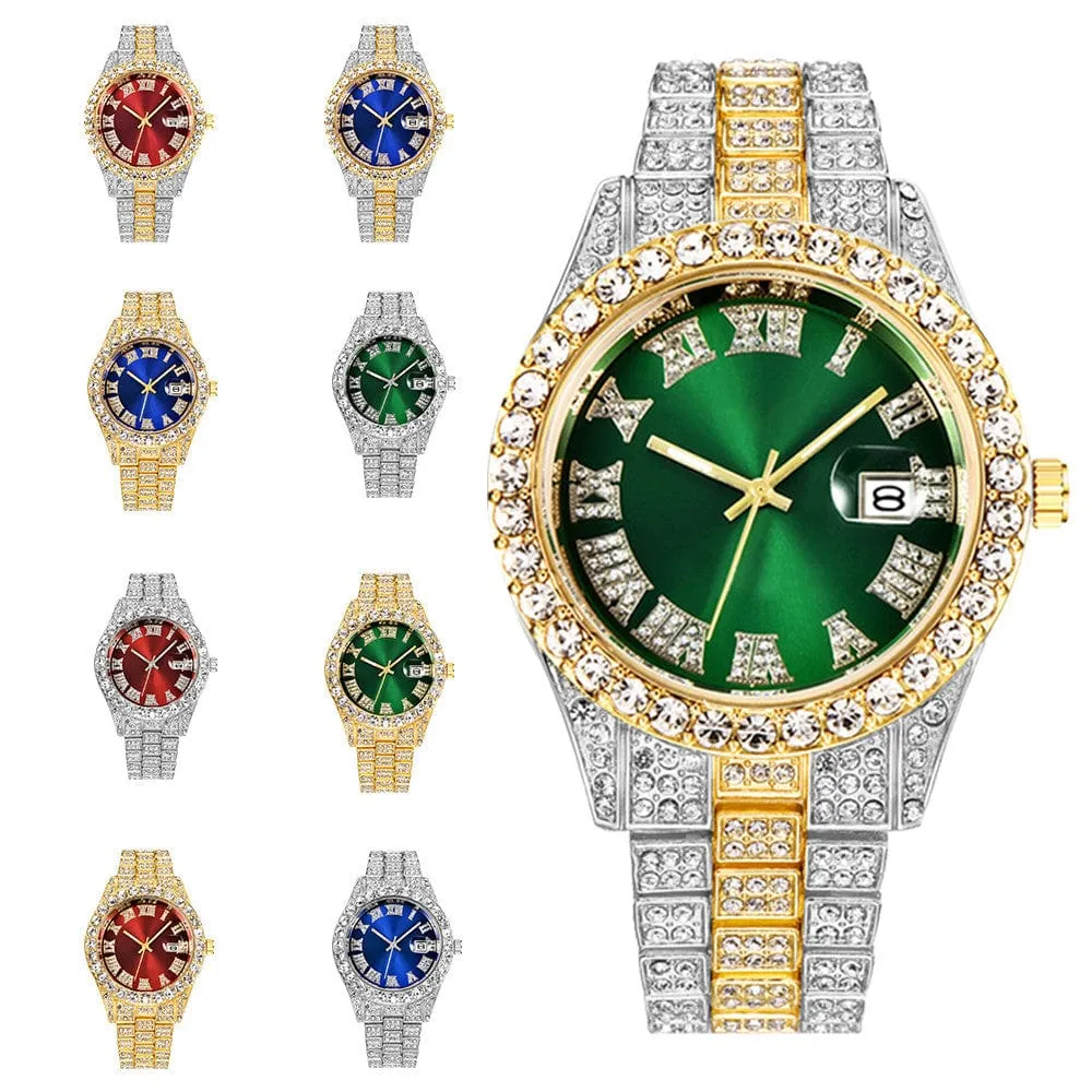 Men's Luxury Diamond Bezel Roman Numeral Wrist Watch
