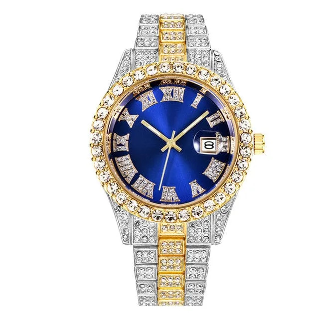 Men's Luxury Diamond Bezel Roman Numeral Wrist Watch