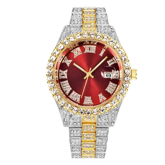 Men's Luxury Diamond Bezel Roman Numeral Wrist Watch