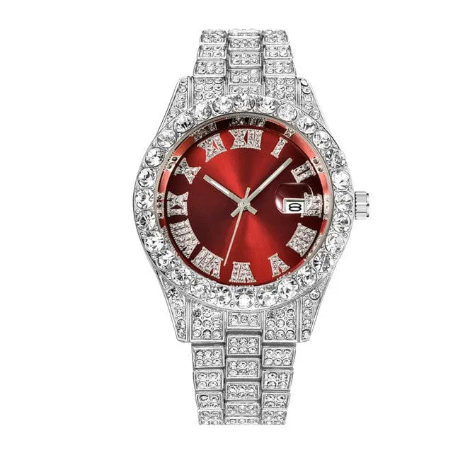 Men's Luxury Diamond Bezel Roman Numeral Wrist Watch