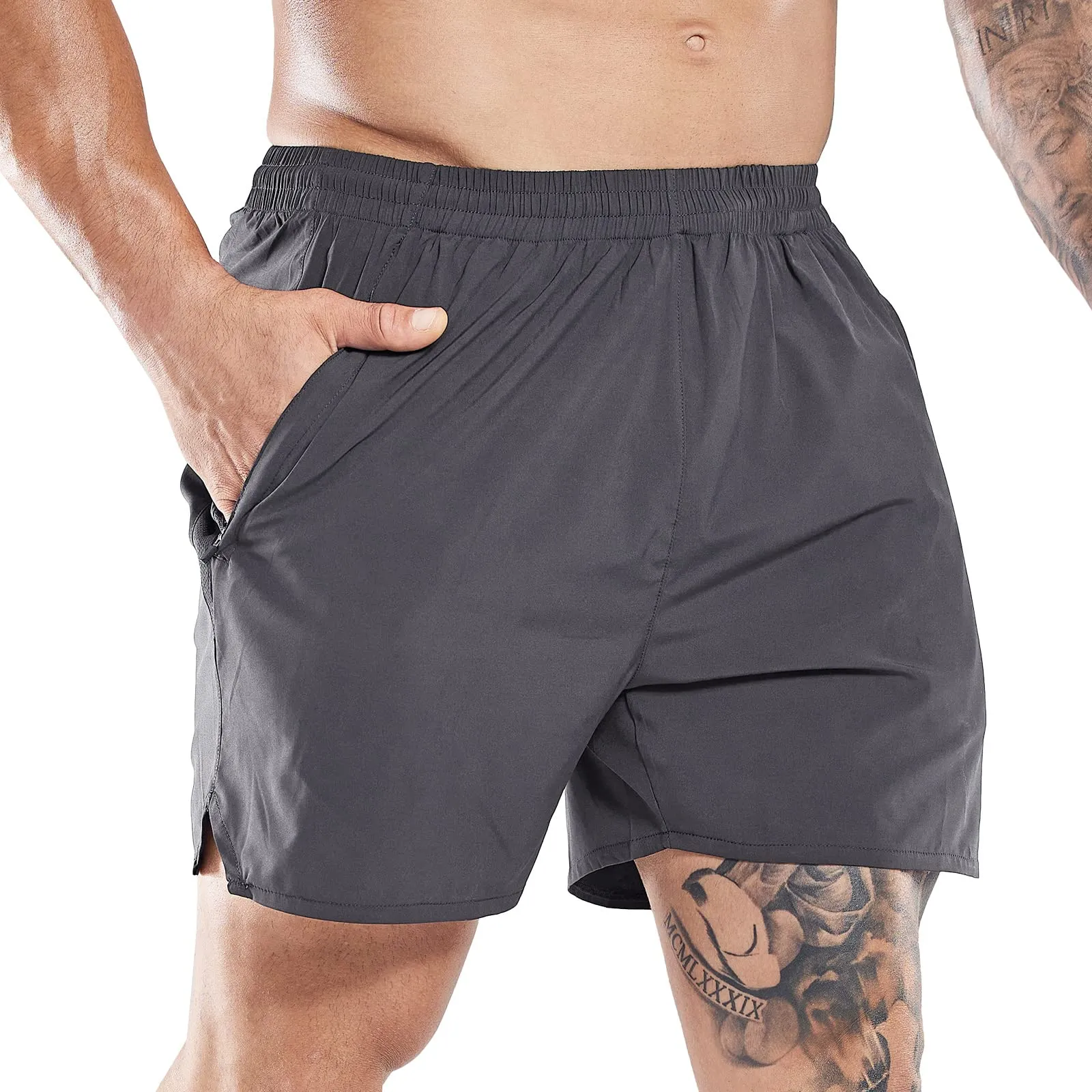 Men's Workout 5 Inches Running Shorts with Zipper Pockets