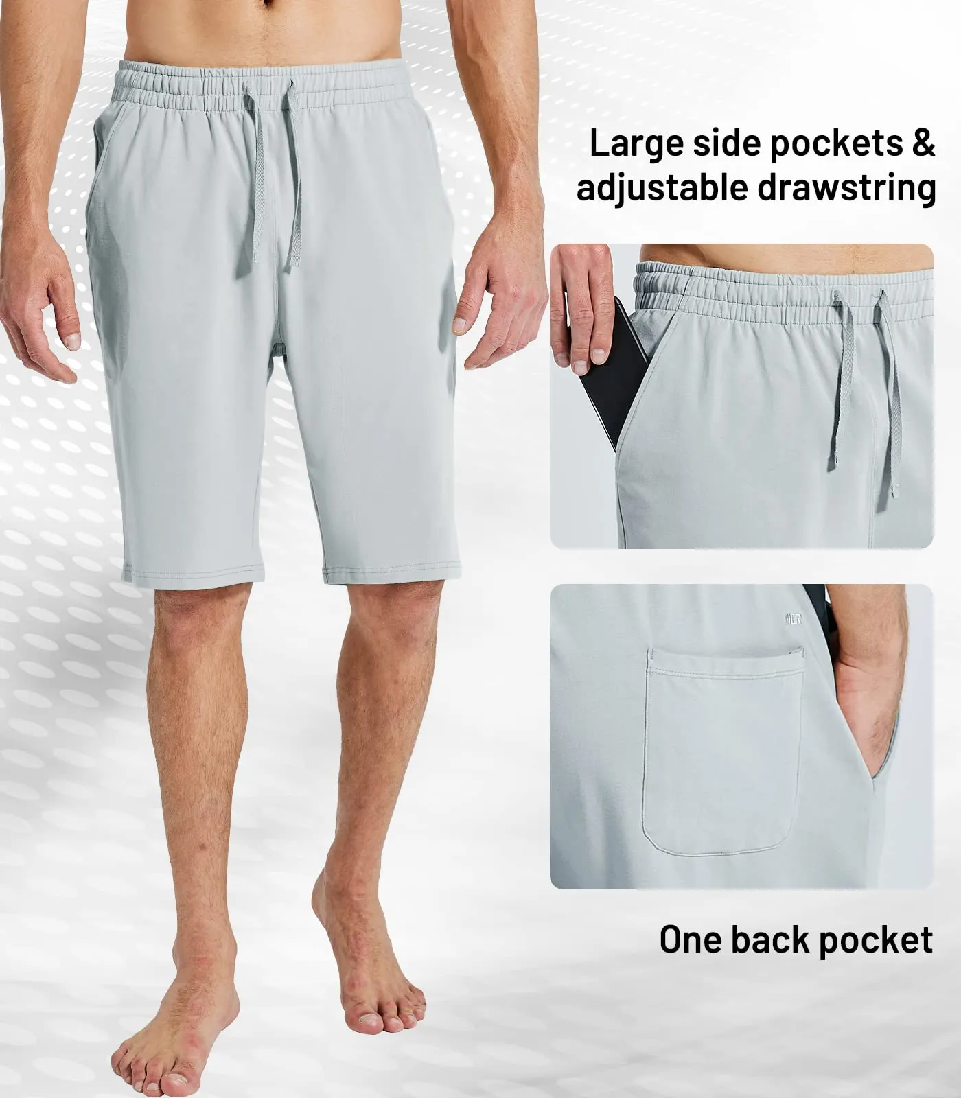 Men's Workout Cotton Shorts 11'' Long Gym Athletic Knit Shorts