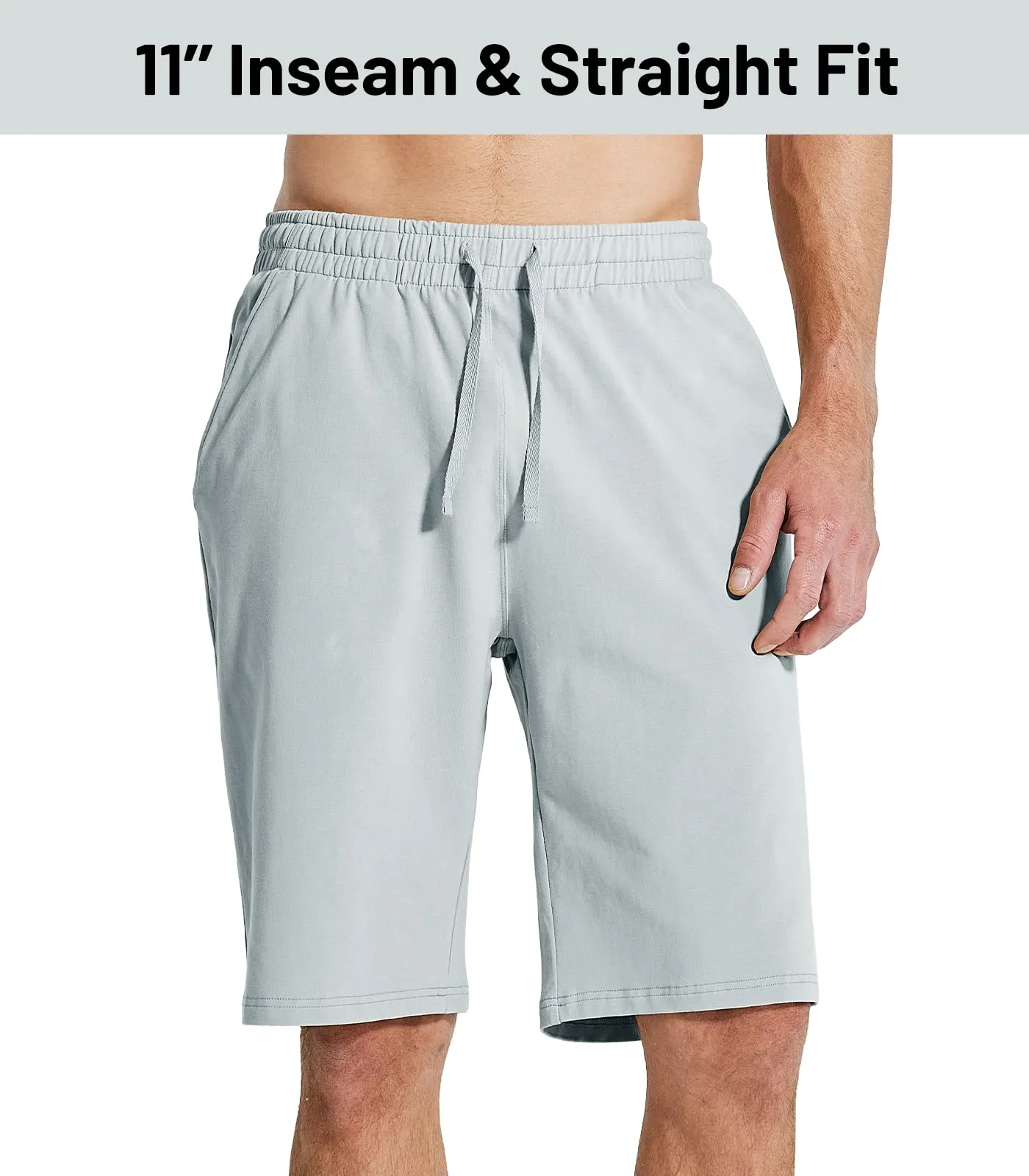 Men's Workout Cotton Shorts 11'' Long Gym Athletic Knit Shorts