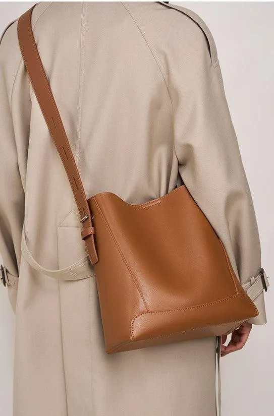 Minimalist Genuine Leather Bucket Bag | Leather Shoulder Bag, Chic Crossbody Bag, Gift for Her