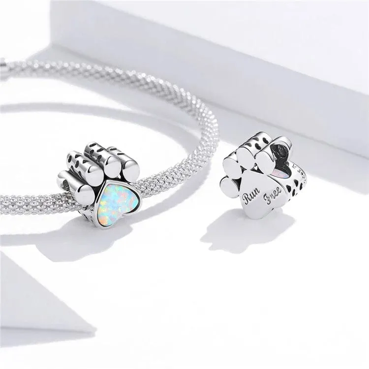 Opal Heart Paw Print Charm