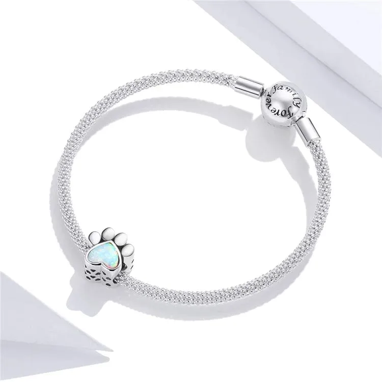 Opal Heart Paw Print Charm