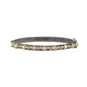 Oval Hinged Huggie Bracelet with Morganite and Opal Stones