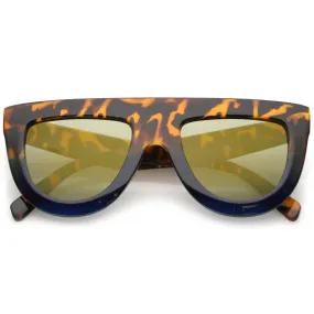 Oversize Retro Modern Flat Top Mirrored Lens Sunglasses C275