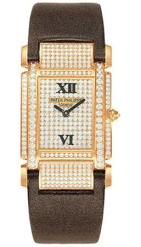 Patek Philippe Twenty-4  18kt Rose Gold Diamond Dial Satin Strap Ladies Watch 4910R