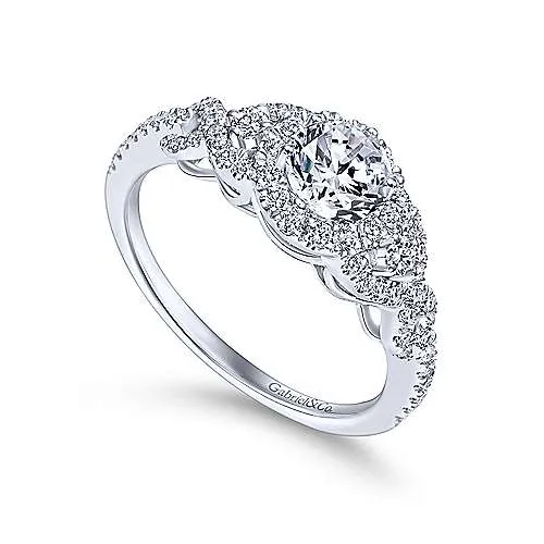 Pave Criss-Cross Shank Diamond Engagement Ring with Halo 460A