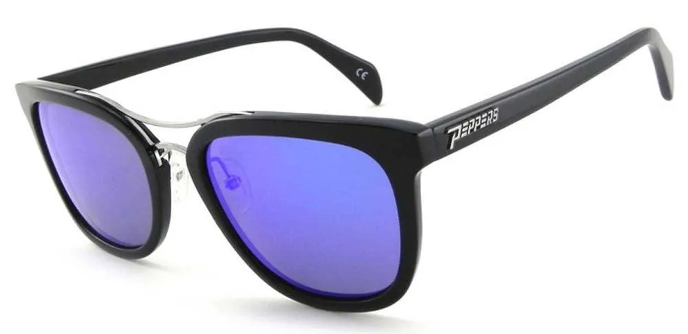 Peppers Polarized Sunglasses Lenox Black with Blue Mirror/Brown Lens