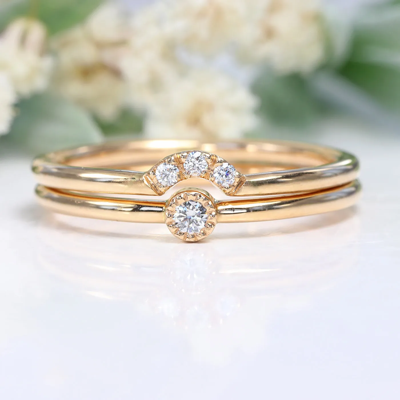 Petite 18ct Rose Gold Diamond Ring Set (Size K 1/2)