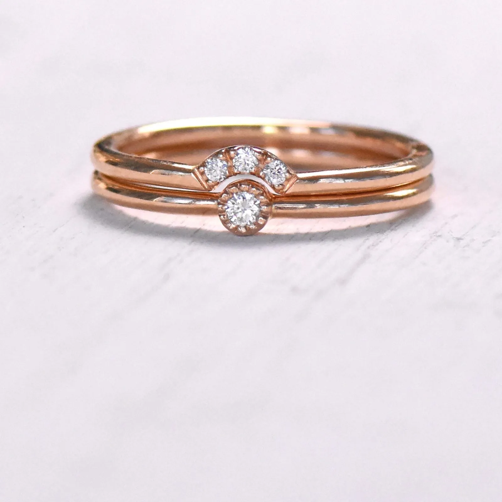 Petite 18ct Rose Gold Diamond Ring Set (Size K 1/2)