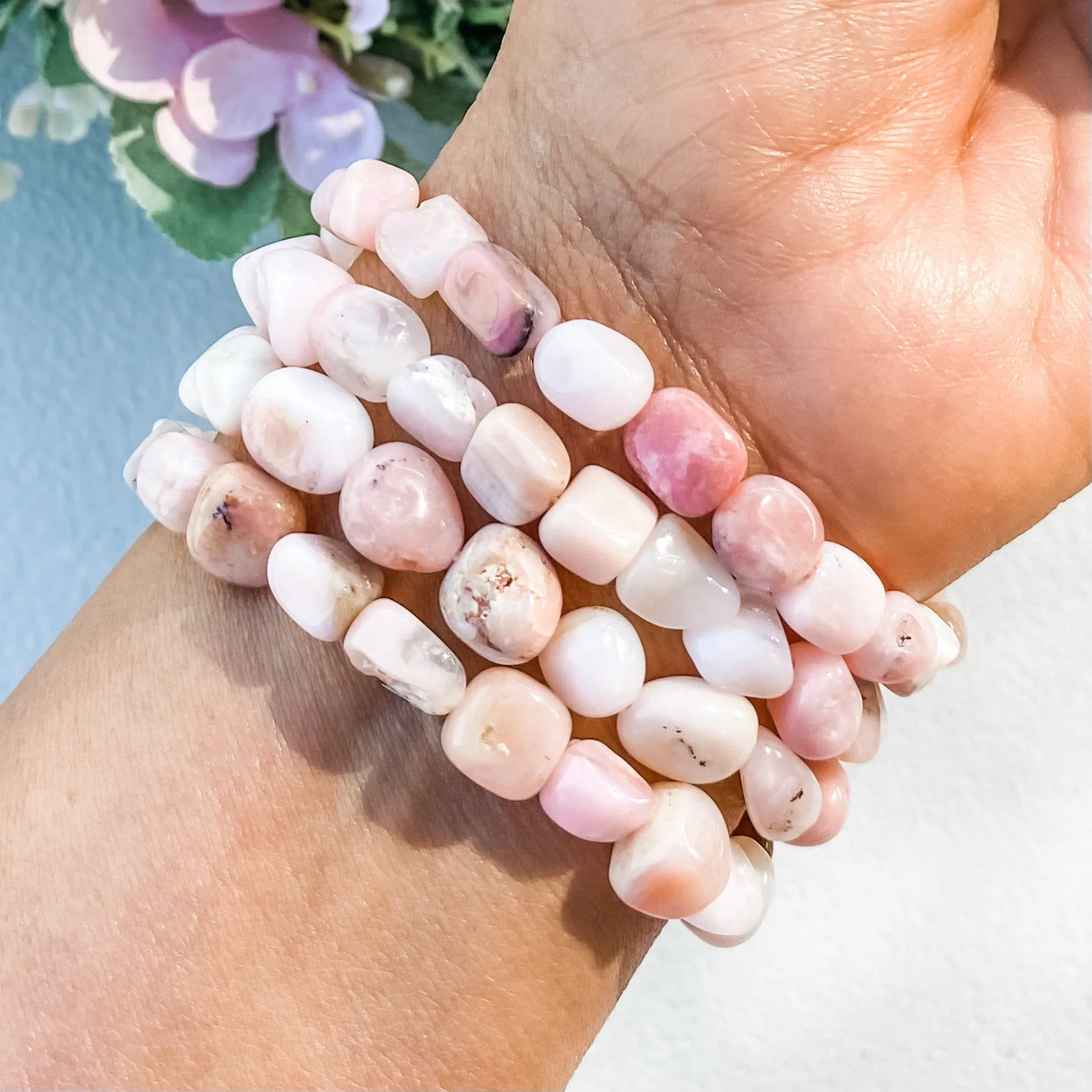 Pink Opal Mini Tumbled Stone Bracelet-A Grade