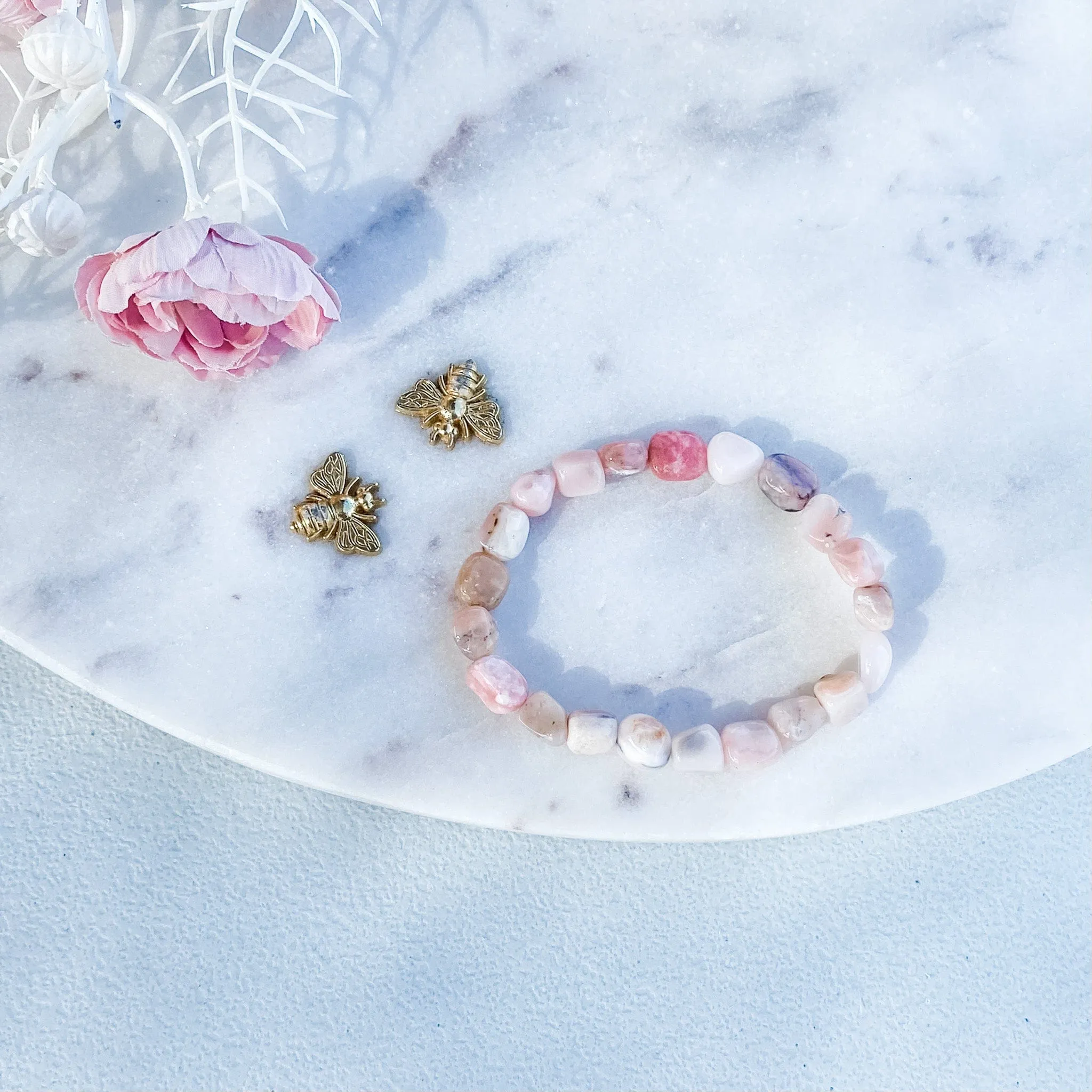 Pink Opal Mini Tumbled Stone Bracelet-A Grade