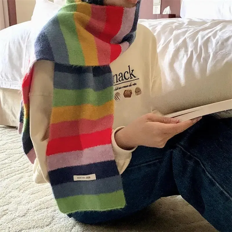 Rainbow Stripes Merino/Mohair Scarf Men And Women