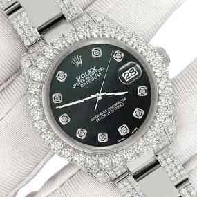 Rolex Datejust 31mm Pave 7.2ct Iced Diamond Black MOP Watch  TFJ-142508428