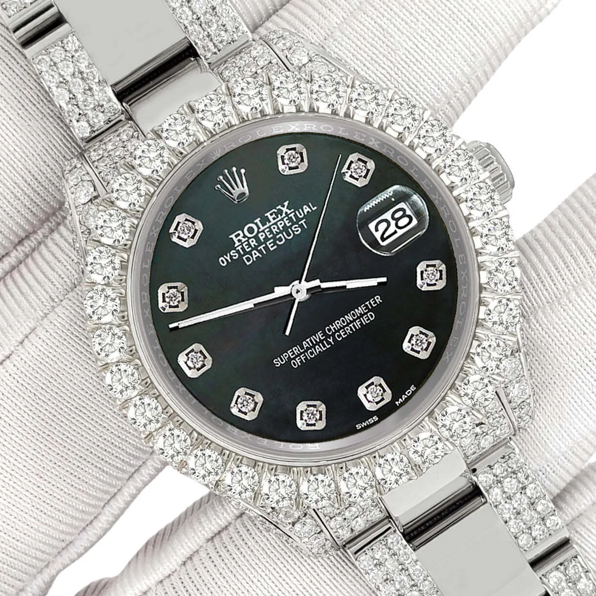 Rolex Datejust 31mm Pave 7.2ct Iced Diamond Black MOP Watch  TFJ-142508428