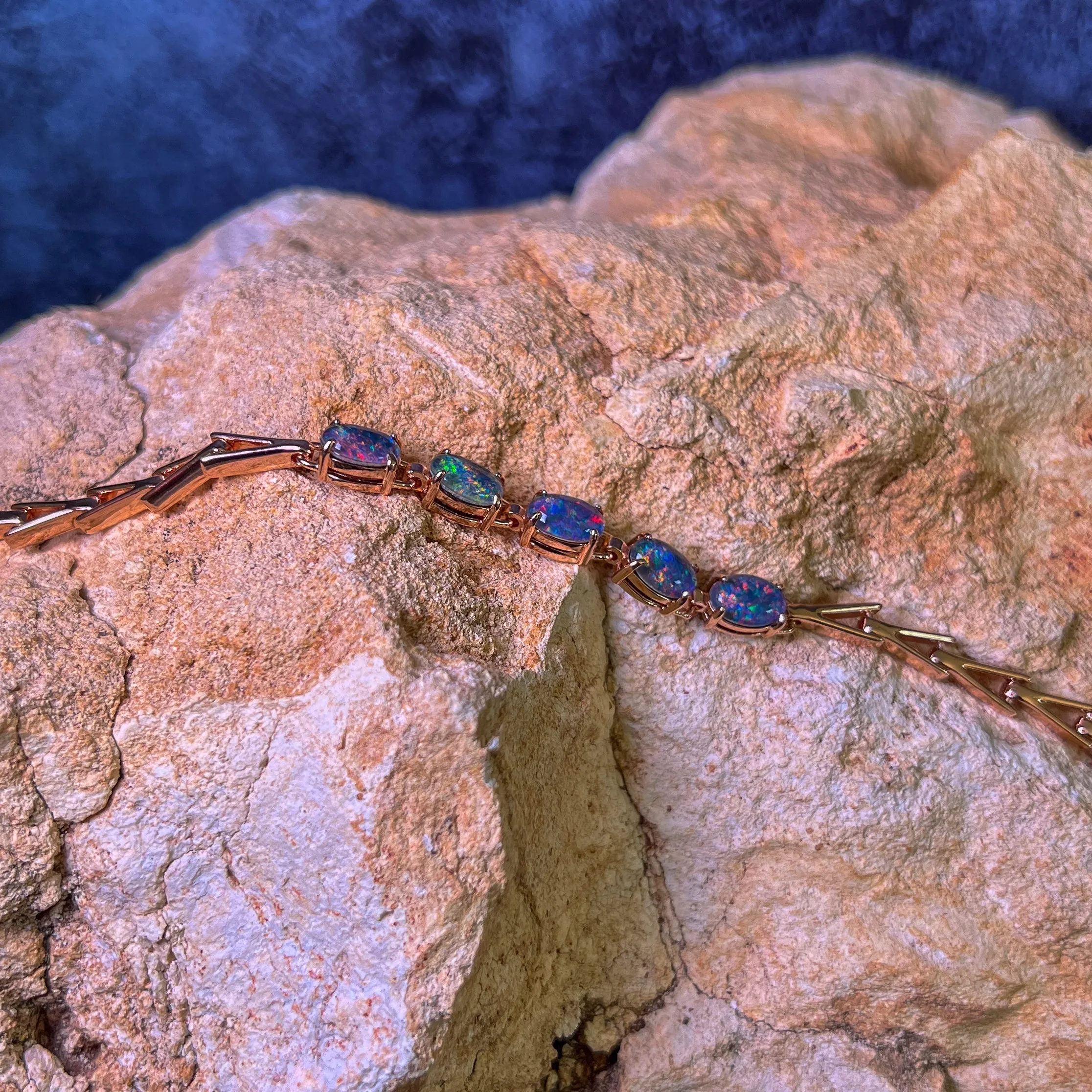 Rose Gold Plated Sterling Silver Opal triplet 8x6mm bracelet