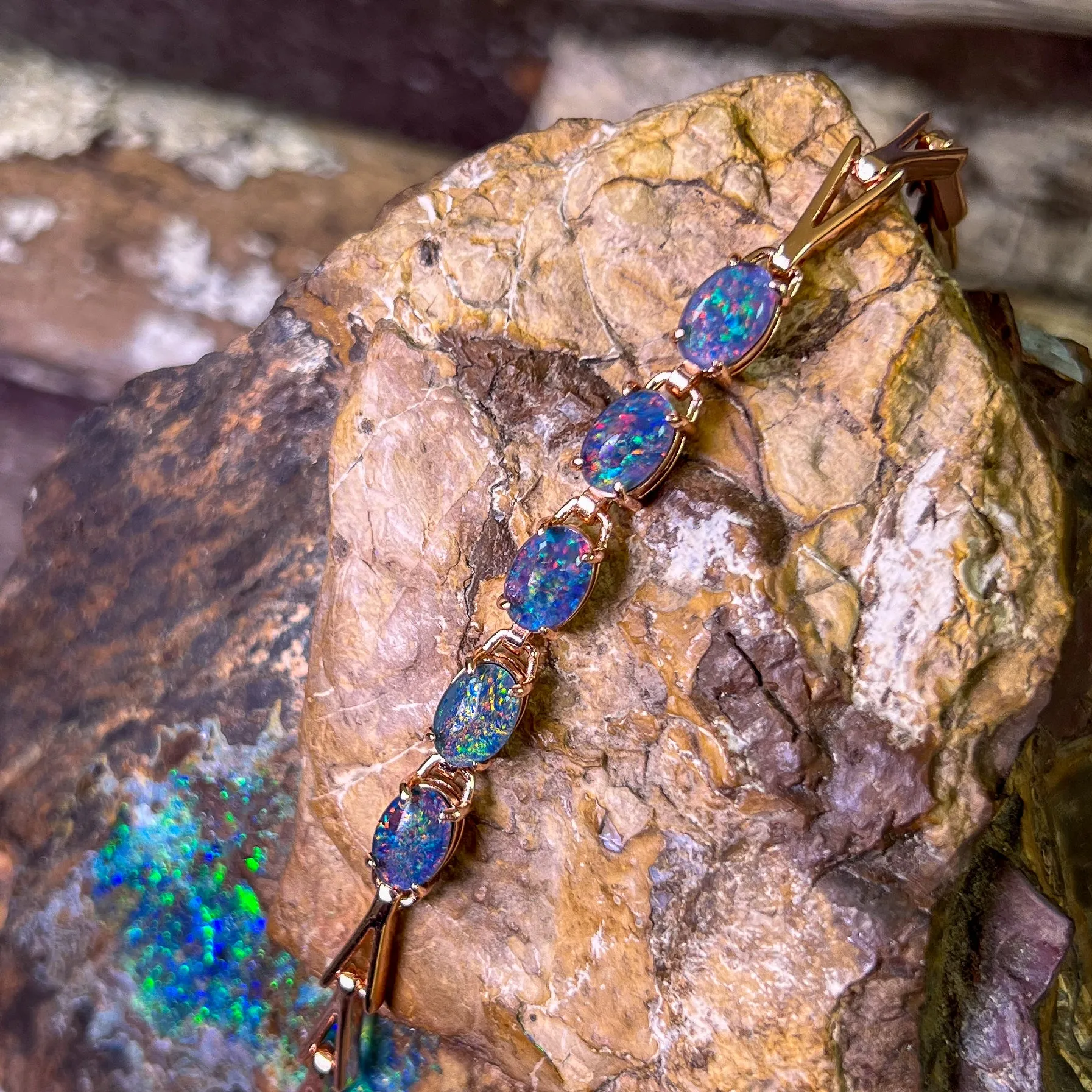 Rose Gold Plated Sterling Silver Opal triplet 8x6mm bracelet
