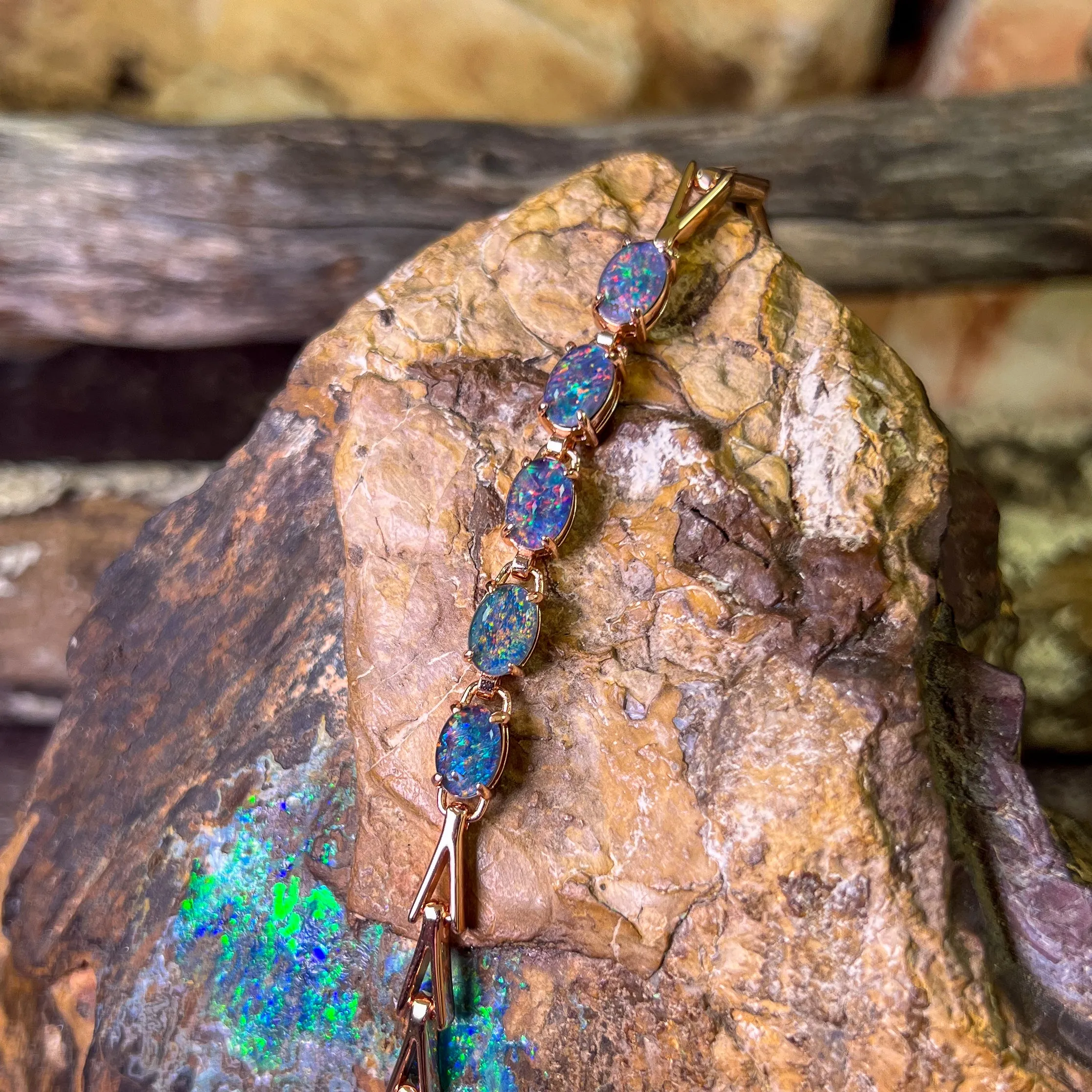Rose Gold Plated Sterling Silver Opal triplet 8x6mm bracelet