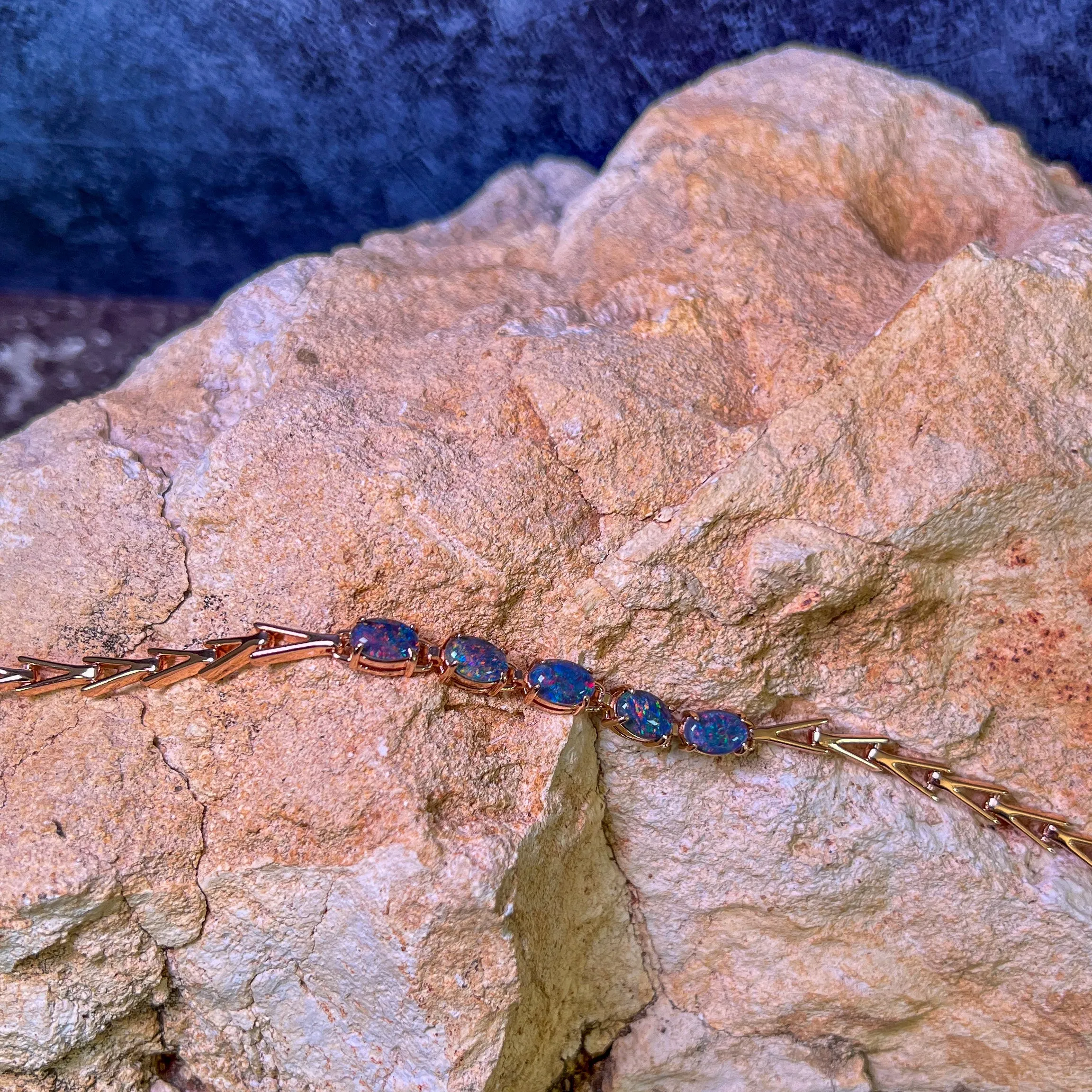 Rose Gold Plated Sterling Silver Opal triplet 8x6mm bracelet
