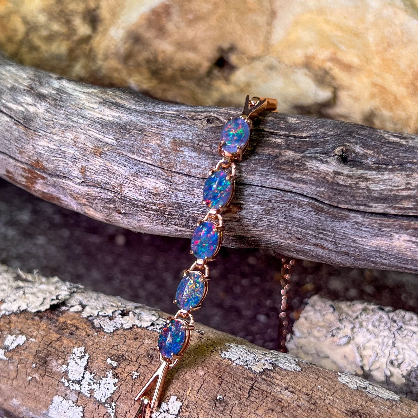 Rose Gold Plated Sterling Silver Opal triplet 8x6mm bracelet