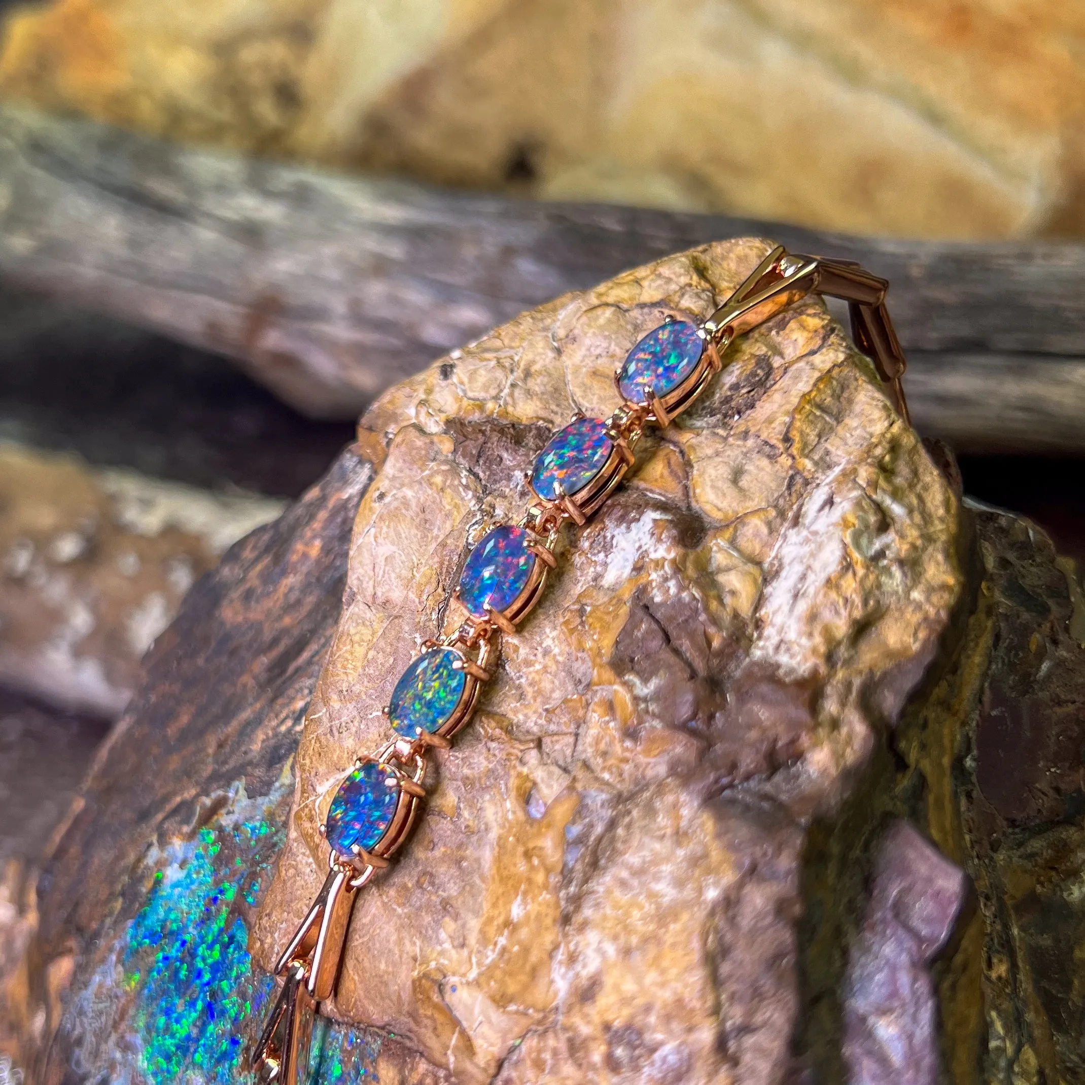 Rose Gold Plated Sterling Silver Opal triplet 8x6mm bracelet