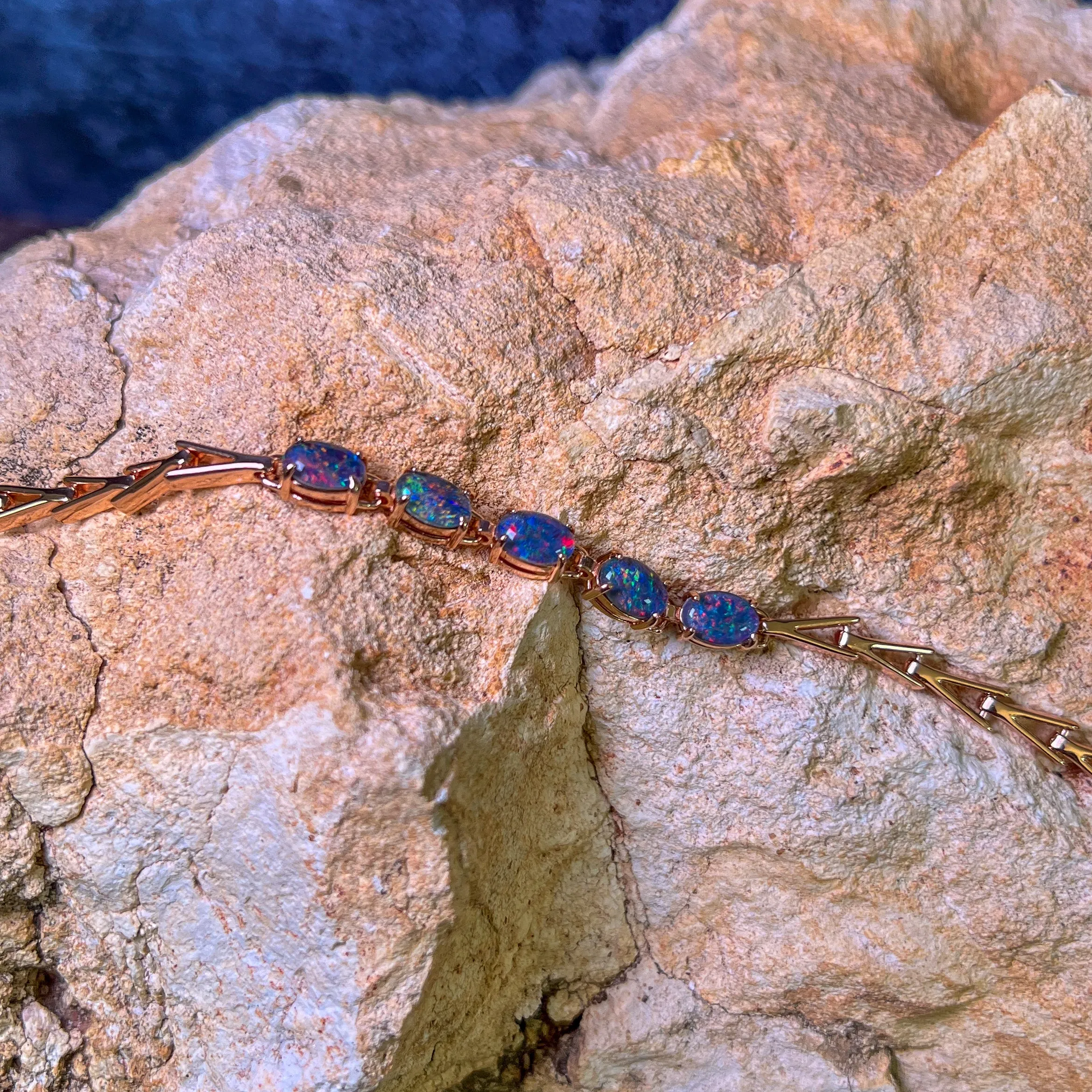 Rose Gold Plated Sterling Silver Opal triplet 8x6mm bracelet