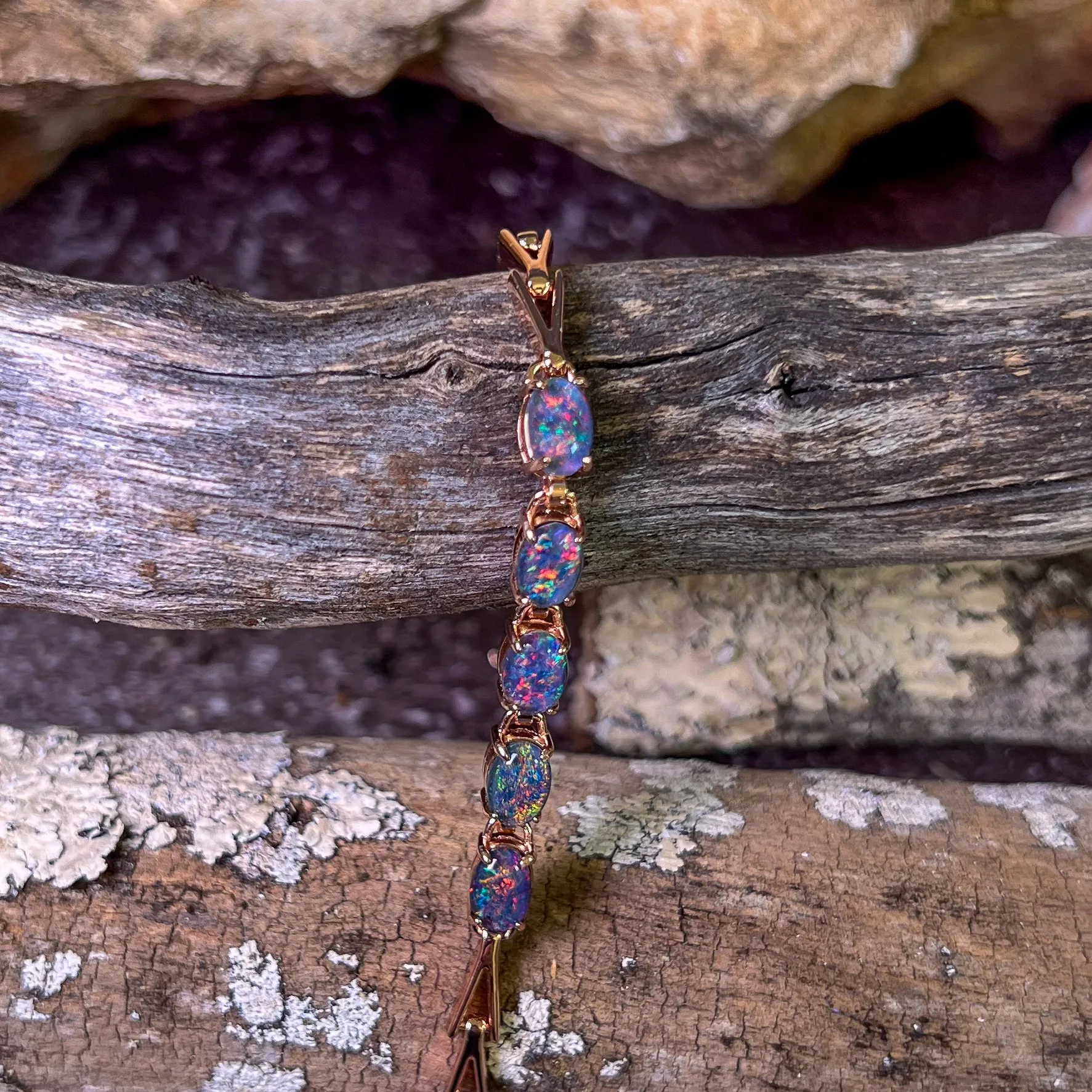Rose Gold Plated Sterling Silver Opal triplet 8x6mm bracelet