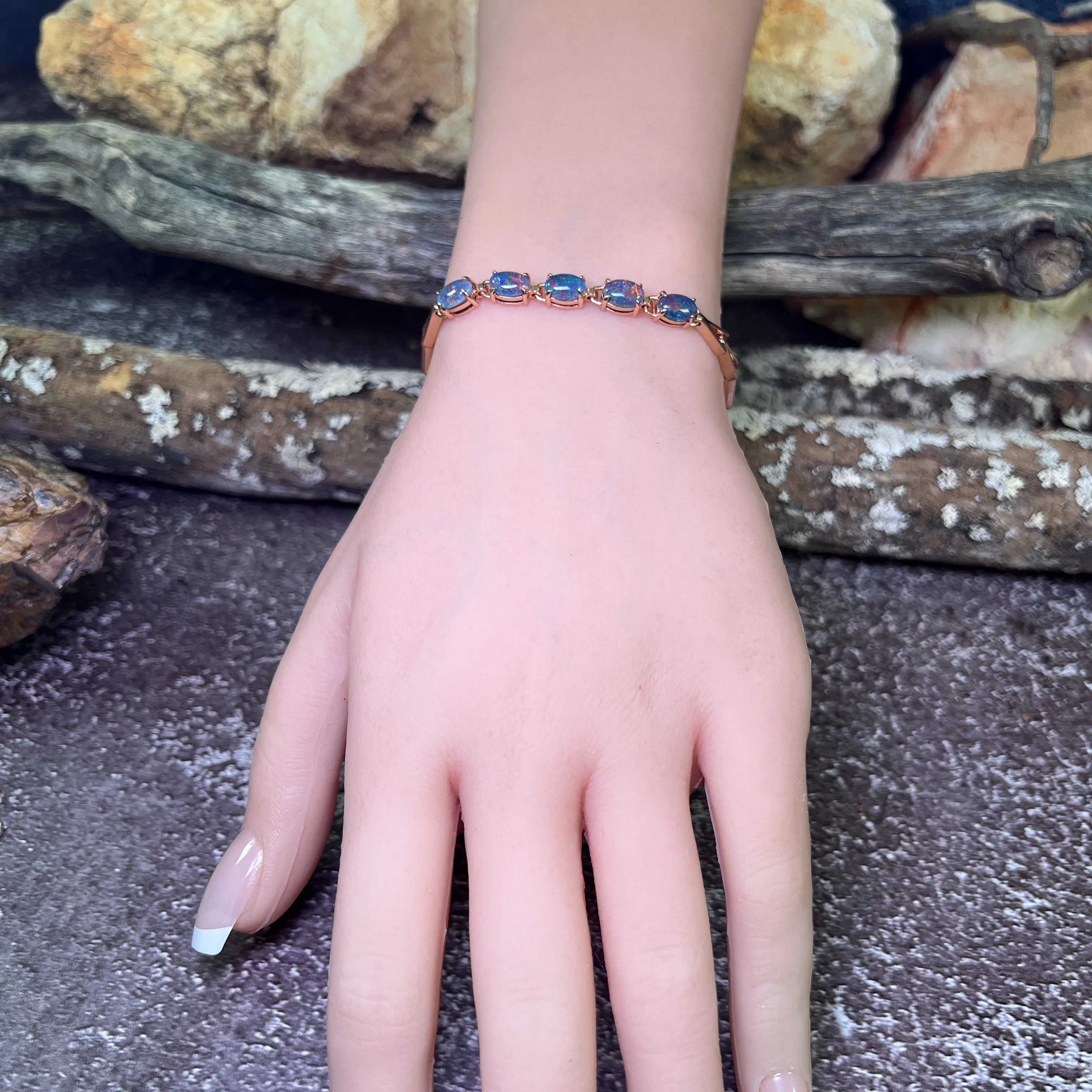 Rose Gold Plated Sterling Silver Opal triplet 8x6mm bracelet