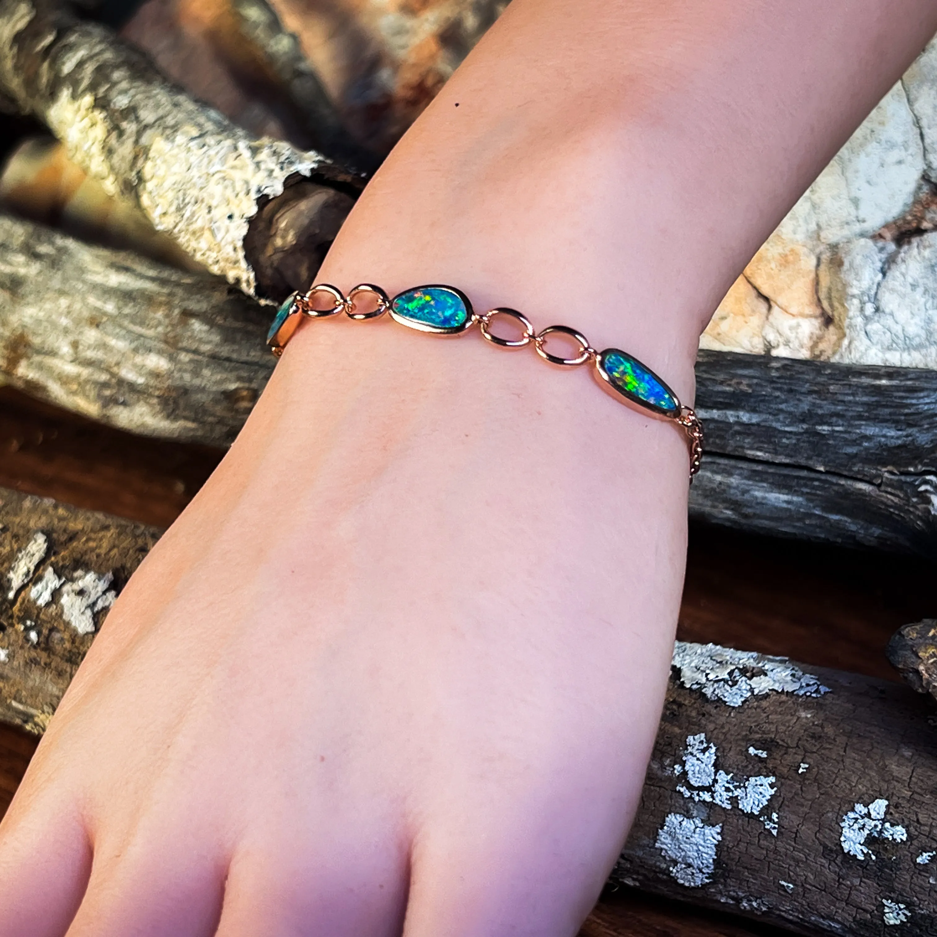 Rose Gold Silver plated Opal doublet bracelet