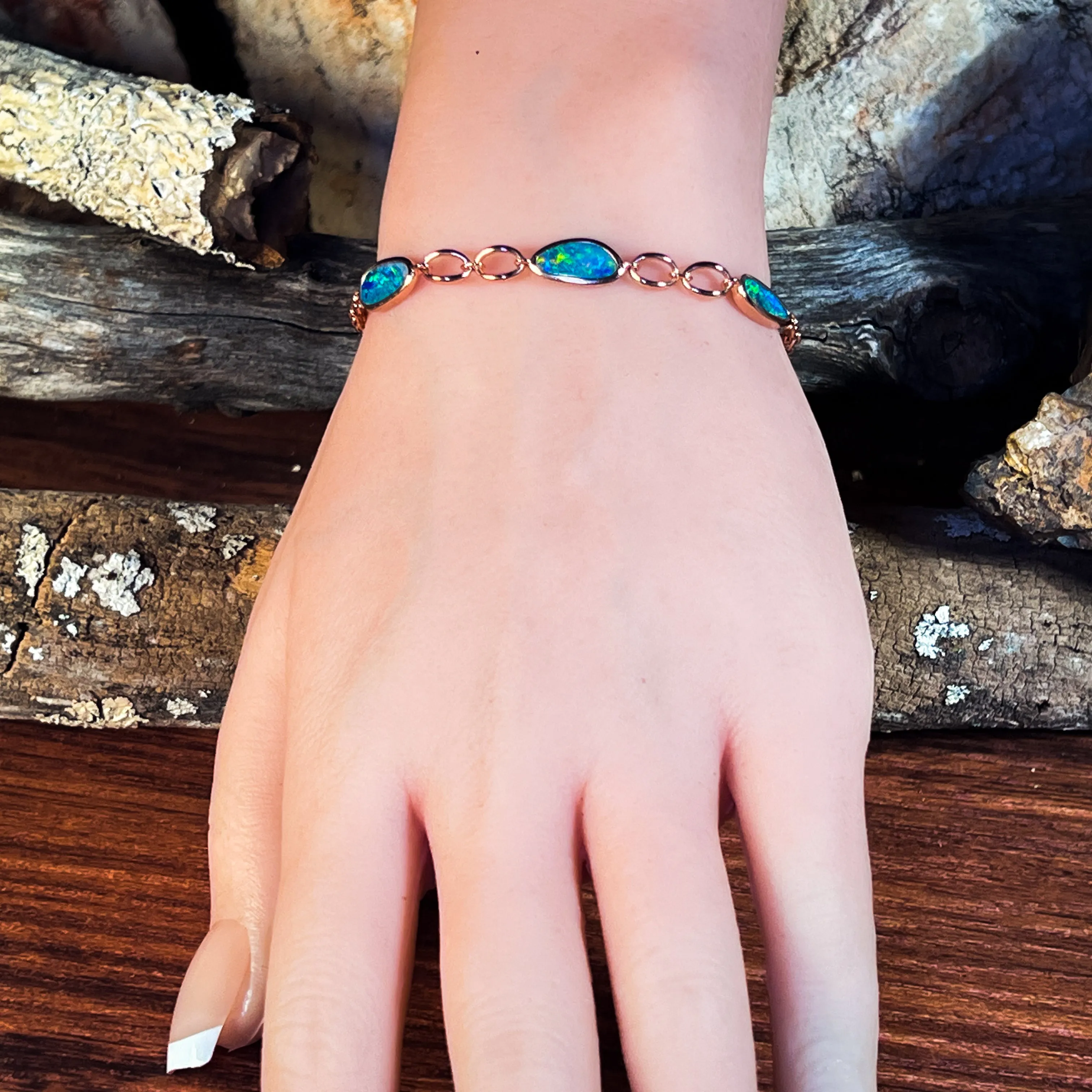 Rose Gold Silver plated Opal doublet bracelet