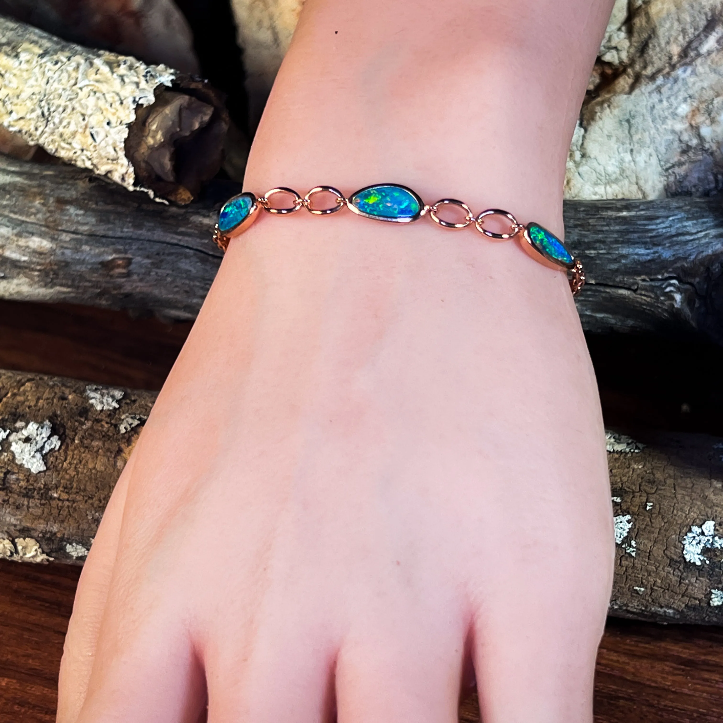 Rose Gold Silver plated Opal doublet bracelet