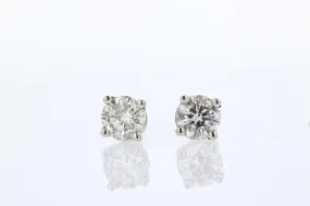 Round Diamond Stud Earrings 1.12 Cttw 14K White Gold