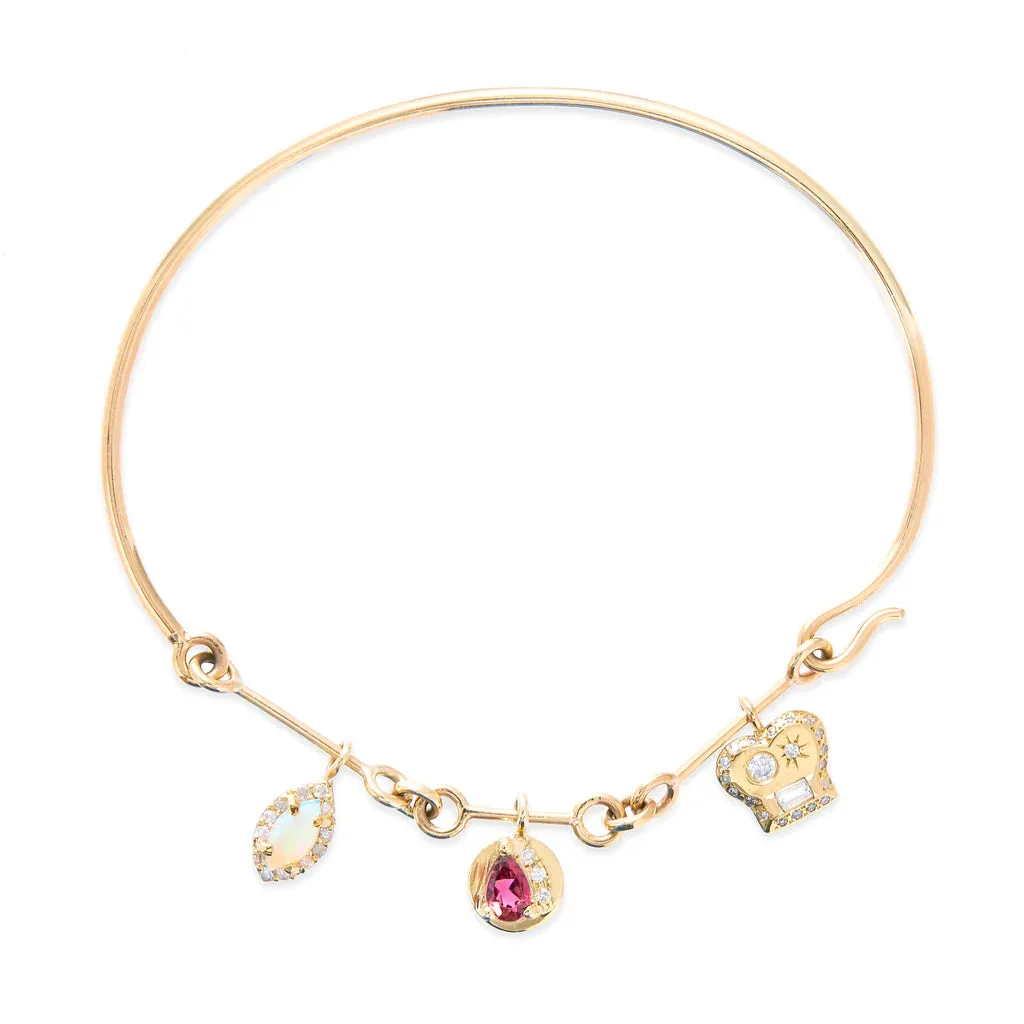 Scosha Diamond and Opal Charms Bangle Cuff Sizes: Medium