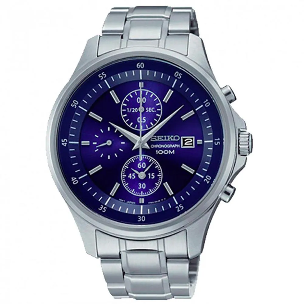 Seiko SNDE21 Men's Chronograph Blue Dial Stainless Steel Bracelet Watch