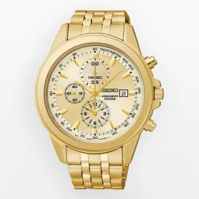 Seiko SNDF08 Men's Chronograph Gold Tone Dial Gold Plated Steel Bracelet Watch