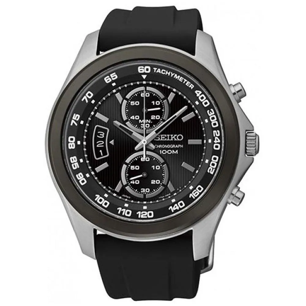 Seiko SNN257P2 Men's Chrono Black Dial Black Rubber Strap Quartz Watch