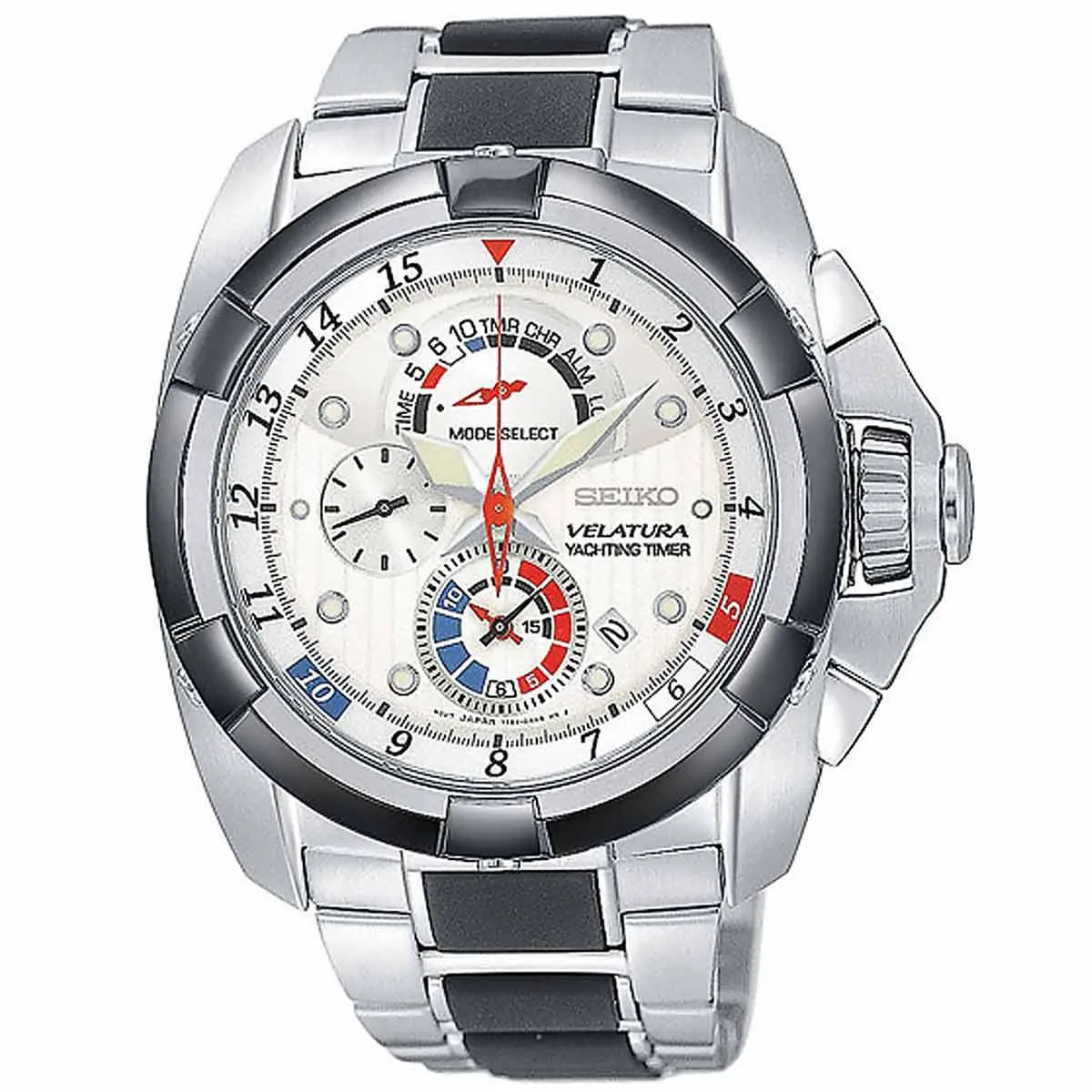 Seiko SPC005 Men's Velatura Silver Dial Steel & Rubber Bracelet Chronograph Alarm Watch