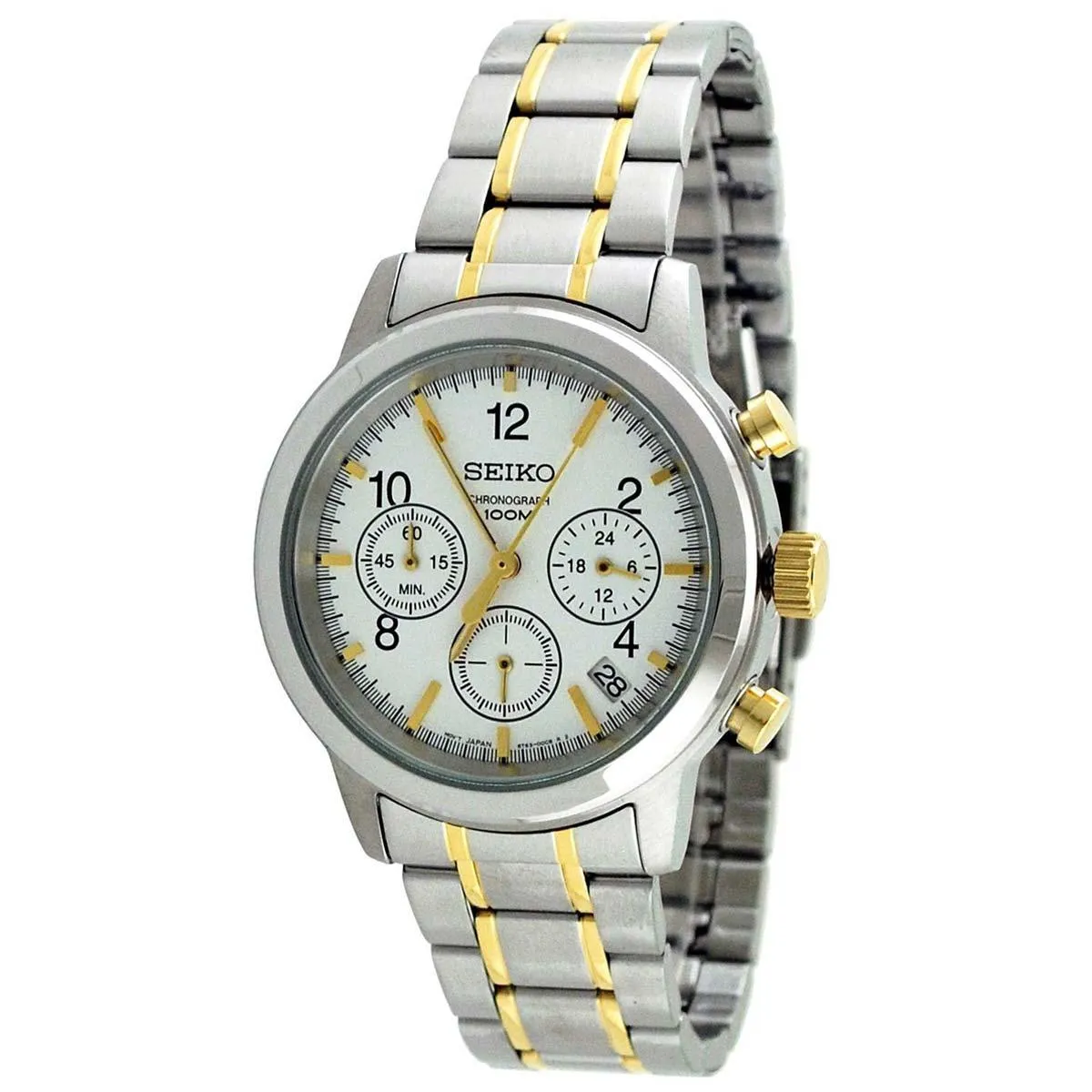 Seiko SSB009 Men's Chronograph White Dial Two Tone Bracelet Date Watch