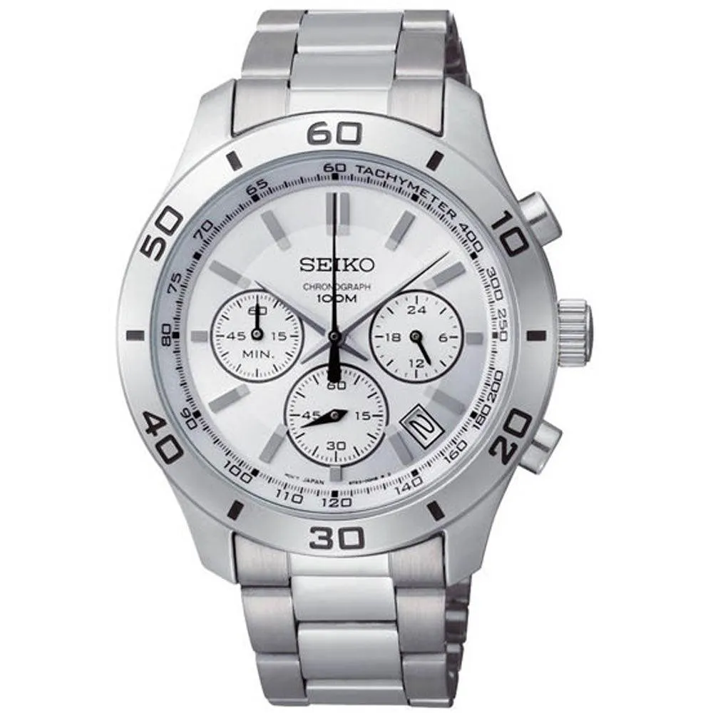 Seiko SSB047 Men's Silver Tone Dial Chronograph Stainless Steel Dual Time Watch