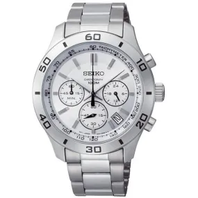 Seiko SSB047 Men's Silver Tone Dial Chronograph Stainless Steel Dual Time Watch