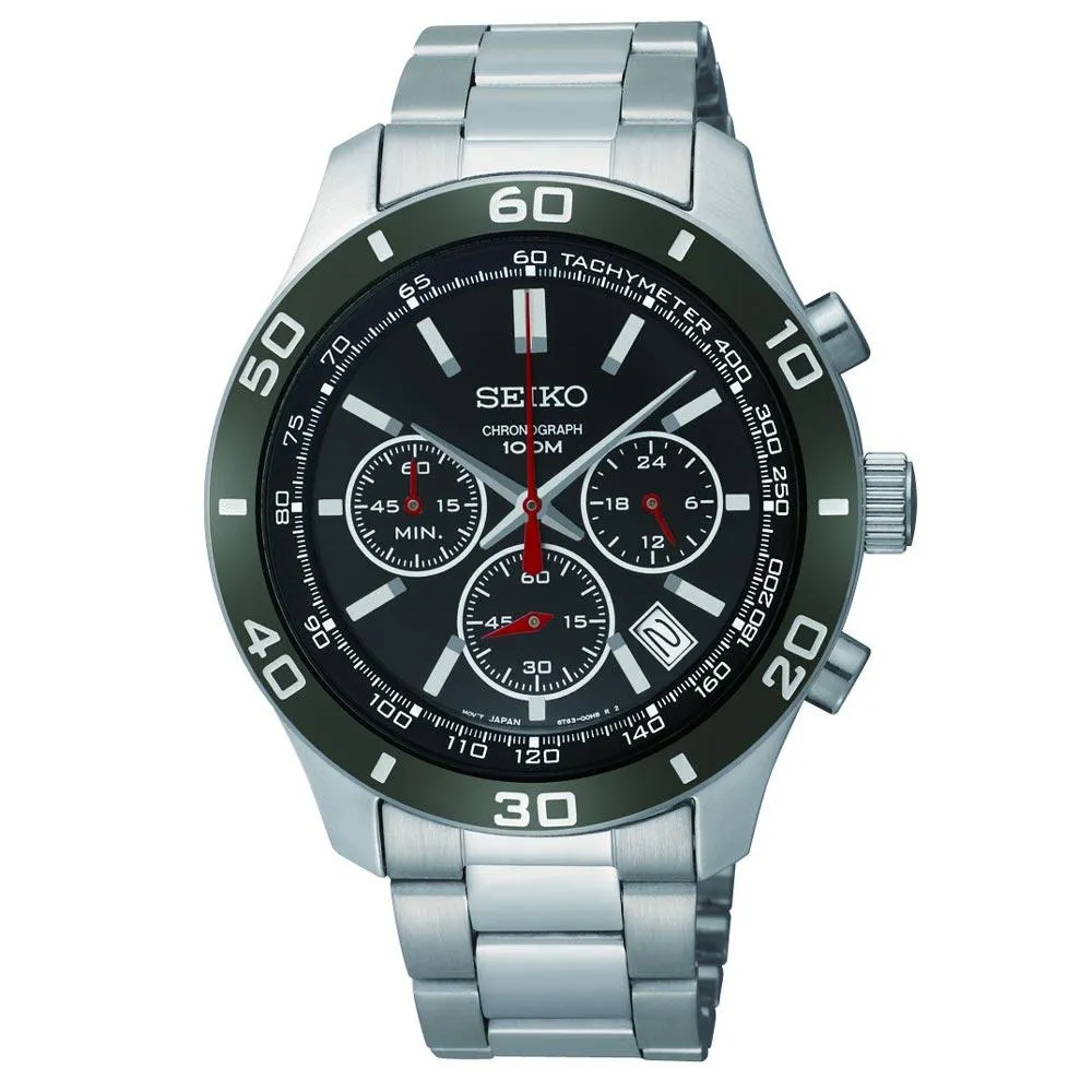 Seiko SSB077 Men's Black Dial Stainless Steel Bracelet Chronograph Watch