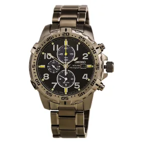 Seiko SSC307 Men's Core Solar Black Dial Grey IP Steel Bracelet Chronograph Alarm Watch